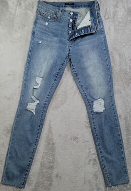 Lucky Brand Bridgette Skinny Jeans Womens 10/30 L Blue Wash Distressed Stretch